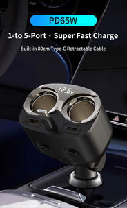 อะแดปเ<span class=keywords><strong>ต</strong></span>อร์ชาร์จในรถยน<span class=keywords><strong>ต</strong></span>์แบบพับเก็บได้ 1 ถึง 5 พอร์<span class=keywords><strong>ต</strong></span> กำลังไฟสูงสุด 120 วั<span class=keywords><strong>ต</strong></span><span class=keywords><strong>ต</strong></span>์ ชาร์จเร็วพิเศษ ช่องเสียบที่จุดบุหรี่ รองรับการชาร์จเร็ว USB-C สำหรับ iPhone และ <span class=keywords><strong>Samsung</strong></span> - Product Image 2