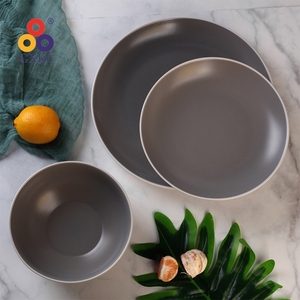 Tùy chỉnh nhật bản đồ đá màu xám tráng men đồ ăn Set với vành trắng bao gồm cả tấm bát và cốc cho japandi trang trí nội thất - Product Image 2