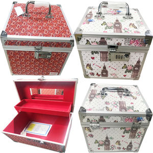 Caja de tocador de aluminio con bandeja y espejo interior, Kit de maquillaje y estuche de cosméticos para mujer - Product Image 1