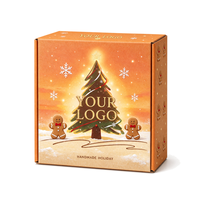 Boîte cadeau de Noël personnalisée en papier or chaud avec arbre étoilé lumineux et hommes en pain d'épices pour offrir en cadeau de Noël