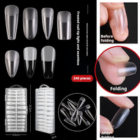 Vente en gros 240 pièces presse sur les ongles semi-givré clair couverture complète acrylique UV Gel ongles système d'extension cercueil ovale amande ongles conseils