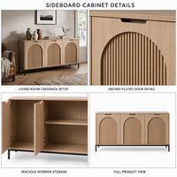 Buffet moderne avec portes arquées à nervures, étagères intérieures spacieuses et base surélevée pour la décoration intérieure, les salons et les couloirs