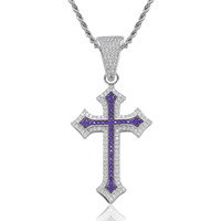 Collier tendance Hip-Hop avec pendentif croix coloré personnalisé, micro-incrusté de zircon, chaîne en corde, pour hommes et femmes