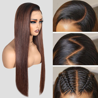 T1B/4 # Wig tanpa lem lurus rambut manusia, Wig rambut Virgin Brasil, panjang 26 inci & serbaguna Multi-Berpisah