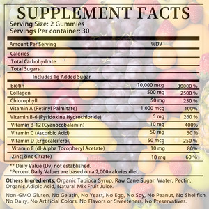 Gummies de biotine et collagène haute puissance avec chlorophylle et zinc : Améliorent l'hydratation de la peau et aident à réduire les ridules - Product Image 6