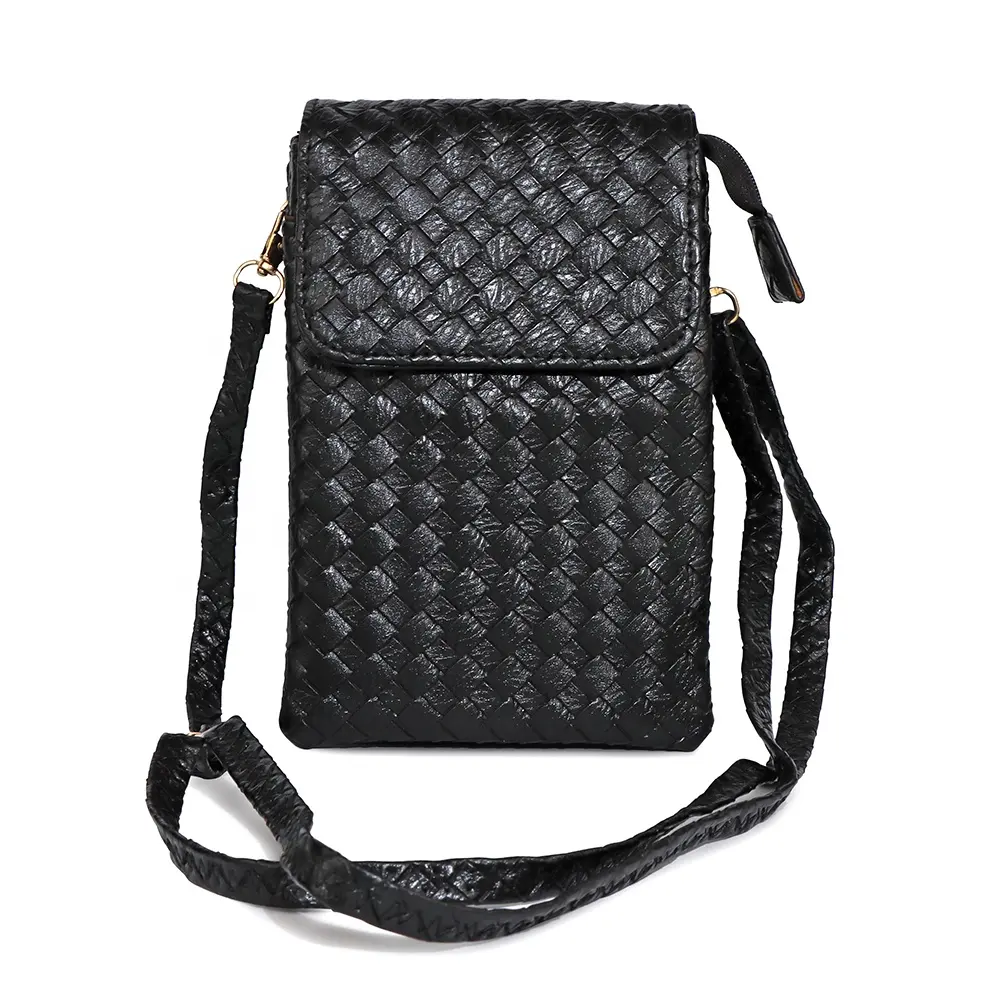 Fashion 3 Compartments Woven Men Pu Leather Custom Designer Mini Wallet Shoulder Purse Messenger Bags Women Crossbody Phone Bag