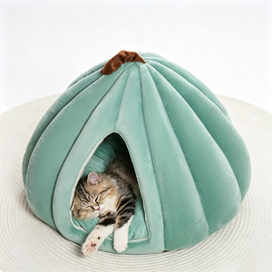 Cute Pumpkin Shape Cat <b>Bed</b> Cave Velvet Soft Indoor Pet <b>Nest</b> Removable Washable Autumn Style for Cats - Product Image 5