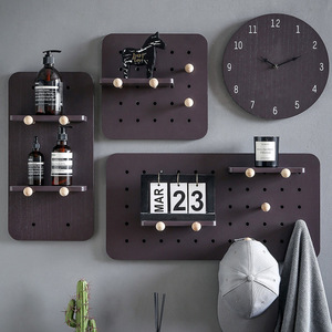 Nordic Style Solid Wood <strong>Wall</strong> <strong>Mounted</strong> <strong>Shelf</strong> with Wooden Hole Board for Living Room Kitchen Bathroom Storage Organization - Product Image 3