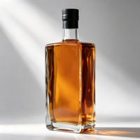 Bouteilles en verre vides en gros, bouteilles à spiritueux en verre clair avec bouchon noir pour liqueur et vin, emballage réutilisable