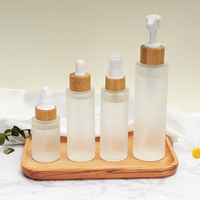 Frascos y Botellas de Vidrio con Tapa de Bambú para Gotero y Pulverizador, Envases de Madera Esmerilados para Cosméticos, 20ml 30ml 50ml, Redondos, con Código QR