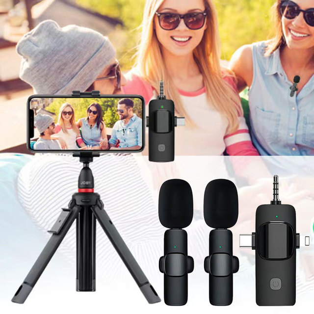3 in 1 Dual Wireless Lavalier Mic Professional f Double Mini Lapel Microphone for Iphone Android and Type C Mobile Phone Camera