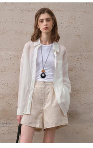 Enyami Ramie Chemisier boutonné en ramie décontracté coupe ample pour femme Style rétro léger Boho Chic <span class=keywords><strong>Top</strong></span> Chemise à manches longues - Product Image 4