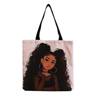 Sac à bandoulière en lin léger pour femmes en gros noir fille imprimé sac à main dessin animé pliant voyage et sac à provisions