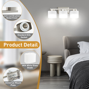 Modern Nordic 3-Light Indoor LED Wall-Mounted Recessed Vanity <strong>Lamp</strong> Frosted Glass <strong>Shades</strong> E26 Bulb Base Dimmable <strong>Bathroom</strong> Lighting - Product Image 6