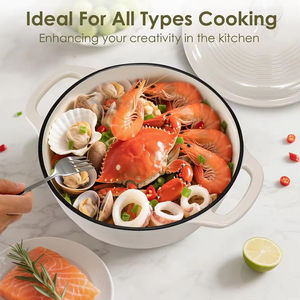 Olla de Hierro Fundido Esmaltado con Tapa, Utensilio de Cocina Resistente para Estofar y Asar, Apta para Horno hasta 500 Grados ° Crema Blanca F - Product Image 5