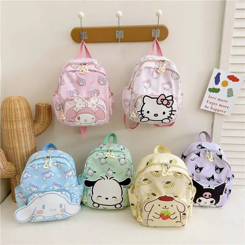 Mochila de dibujos animados Sanrioed para niños Kulomi Melodi, bolsas de viaje de nailon, mochila escolar para jardín de infantes, mochila de Anime KT Cat Cinamorol