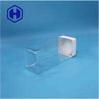 Pot en plastique PET transparent de forme carrée, facile à ouvrir, avec couvercle à vis carré pour les noix, les collations et les bonbons - Étanche, sans BPA