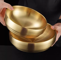 Grand bol coréen en acier inoxydable doré à double paroi pour ramen, nouilles, soupes, riz, salades et pâtes, pour restaurants et événements, personnalisable