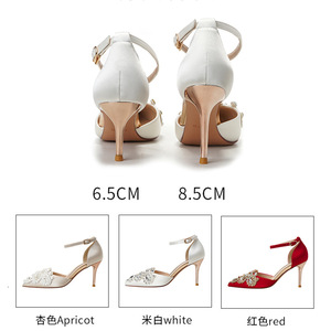 Sandales à talons pointus rouges avec décoration en strass, talon aiguille, talon haut pour robe de mariée 6692-10 - Product Image 2