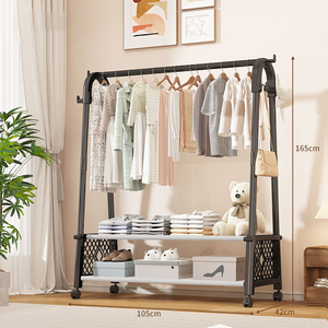 Porte-vêtements noir, étagère de rangement pour vêtements, style moderne, support en métal robuste - Product Image 5