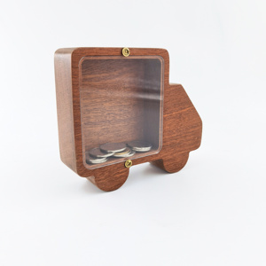 Auto Shape Wooden Car Money Box With Custom Logo Laser Engrave Wood Piggy Bank Screw Driver Attached For Kids Gift