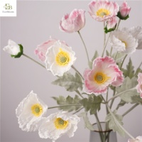 Bunga Poppy Buatan 4 Kepala Simulasi Tinggi Everbloom, Sentuhan Realistis, Batang Pink, Melembapkan, untuk Vas, Pernikahan, dan Dekorasi Rumah