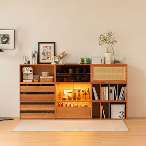Mueble Combinado de Madera de Cerezo Maciza, Estilo Japonés Multifuncional, Soporte para TV, Librería, Moderno, para Ventana, Mesita de Noche - Product Image 1