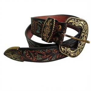 Ceinture vintage en cuir de vachette pour femmes, boucle à ardillon carrée en acier, robuste, durable, écologique, moulage monobloc, largeur 38 cm - Product Image 1