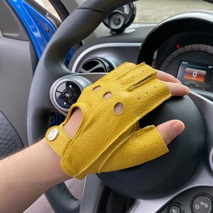 Black Brown <strong>Yellow</strong> Unlined Mens Half Finger <strong>Fingerless</strong> Driving <strong>Gloves</strong> Deerskin <strong>Leather</strong> <strong>Gloves</strong> for Men