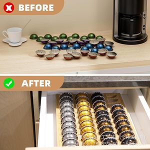 Plateau de rangement pour dosettes de café en bambou, organisateur en bois à 48 trous pour la cuisine et le bureau - Product Image 4