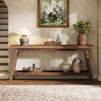 Table console d'entrée : Table console en bois massif de 70,9 pouces pour l'entrée, 2 niveaux, étroite, longue, derrière le canapé, table de salon