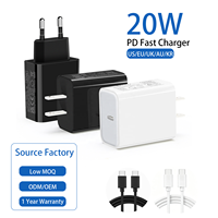 Cargador Rápido de Pared HNT 20W QC3.0 con Puerto USB-C Único, Enchufe US/UK/EU para Teléfono, OVP, OCP, con Cable TPE C-C de 1M