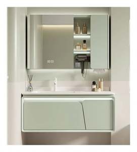 Meuble-lavabo mural de salle de bain de style nordique, série Morandi Green, imperméable, élégant, avec miroir intelligent - Product Image 1