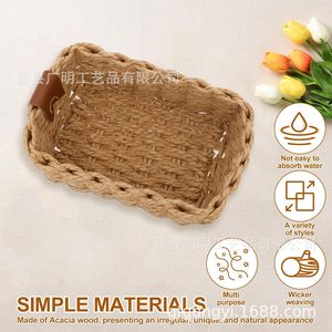 Handmade Imitation Rattan Woven <b>Storage</b> <b>Basket</b> Rectangle Shape Desert Colors For Home Toys Organizer Desktop <b>Storage</b> - Product Image 4