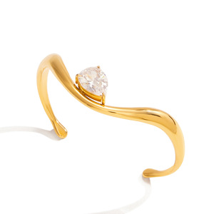 Brazalete Abierto con Cristal en Forma de Lágrima y Ondas para Mujer, Joyería de Acero Inoxidable para Uso Diario, Engaste con Bisel - Product Image 5