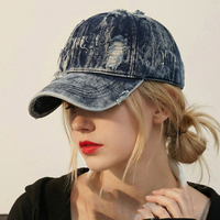 Casquette de baseball vintage déchirée unisexe avec logo personnalisé, en denim délavé et vieilli, style sportif pour papa