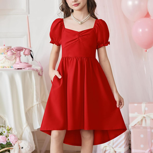 Vestido de Verano para Niñas 2026, Oferta, Vestidos Casuales de Color Sólido para Vacaciones, Vestidos de Manga Corta de Alta Calidad para Niñas Pequeñas - Product Image 4
