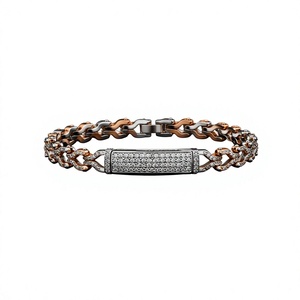 Orelia Luxe Rose Gold Plated Hiphop <b>Mens</b> Link Bracelet Diamond Inlay Chain <b>Bangle</b> Rectangular Plate Clasp Gift Jewelry - Product Image 2