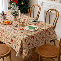 Nappe de table rétro américaine en coton et lin imperméable, pour fêtes de Noël, luxe léger