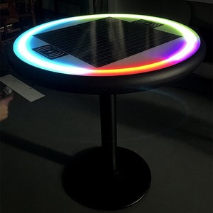 Table ronde en aluminium imperméable pour extérieur avec ports USB à charge solaire pour l'aménagement de parcs et de places publiques, design contemporain pour 4 personnes - Product Image 2