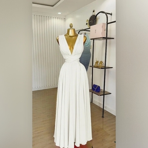 ชุดเดรสชายหาดผ้าชีฟองจีบระบาย คอวี แขนกุด แฟชั่นสำหรับผู้หญิง - Product Image 2