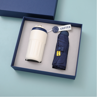 Ensemble cadeau d'affaires 2 pièces, gobelet à café en acier inoxydable, mini parapluie pliable, logo personnalisé, souvenir d'entreprise, boîte cadeau