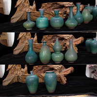 Décoration d'étagère antique HC063, petit vase vintage en céramique changeant de couleur au four pour arrangement de fleurs séchées, ornement de bureau