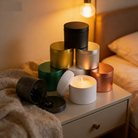 Bougie en cire de soja en boîte en fer blanc, couleur unie fantaisie, sérigraphiée, sans couture, ronde, en métal, pour kit de voyage, cadeau et artisanat, avec bouchon à vis