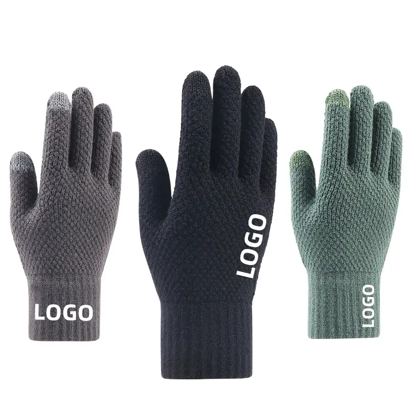 Wholesale Acrylic Gloves & Mittens custom logo knitted mittens outdoor winter driving warming touch screen touchntuff gloves