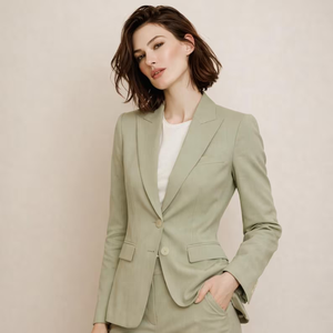 Ensemble de costume élégant vert sauge pour femme, blazer structuré avec pantalon ajusté assorti, pantalon de costume minimaliste pour affaires - Product Image 1