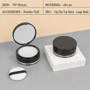Envase Redondo de Acrílico con Tapa de Rosca para Polvo Cosmético Suelto, con Espejo, Tamizador y Borla Aplicadora - Product Image 4