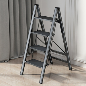 Scala Pieghevole Ultra-Sottile in Acciaio Nero Moderno - Sgabello Multifunzionale <span class=keywords><strong>a</strong></span> 2/3/4 Gradini per Casa e Fioriera - Product Image 1