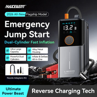 Démarreur de voiture avec alimentation, pompe à air double cylindre en alliage, moniteur de pression des pneus 20000mAh, gonflage rapide 65L/min, LED