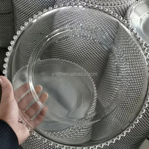 Sottopiatto Decorativo Classico per Banchetti Nuziali, Rotondo 13 Pollici, Trasparente con Bordo Dorato e Perline Argento-Oro - Product Image 1